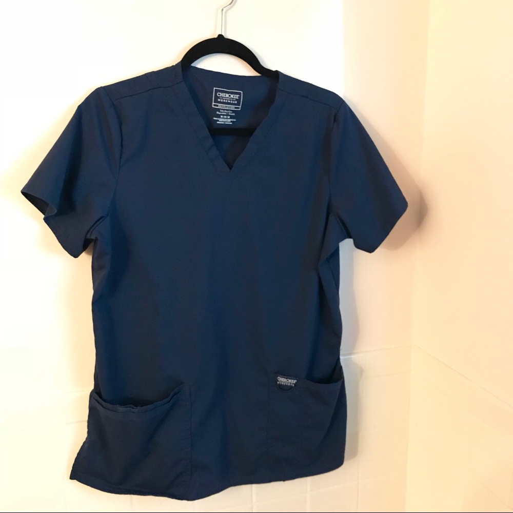 Cherokee Work Wear navy blue scrub top size medium